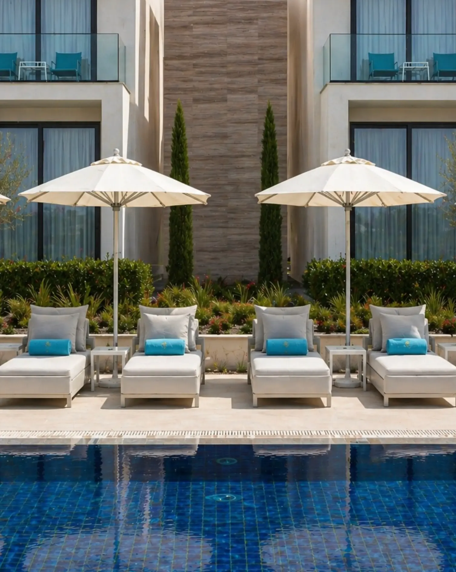 Poolside loungers at Serbellas Boutique Hotel