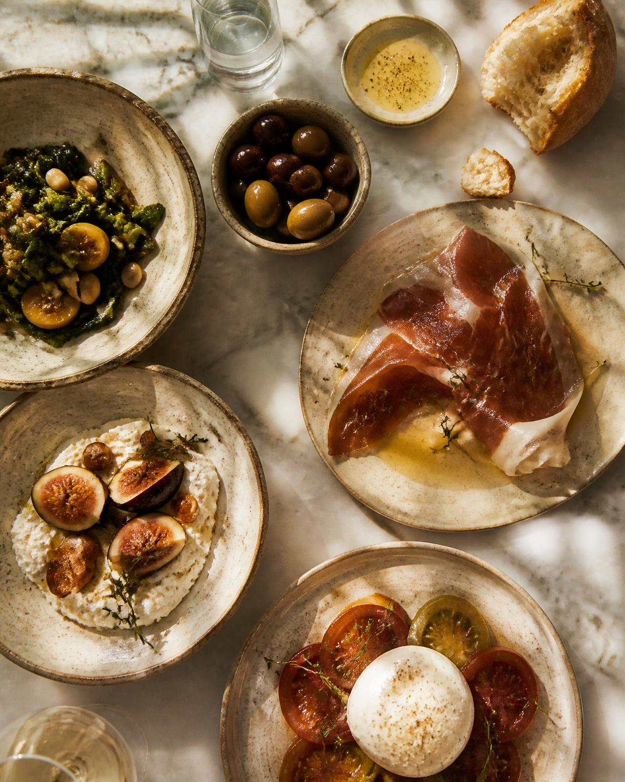 Mediterranean small plates on ceramic