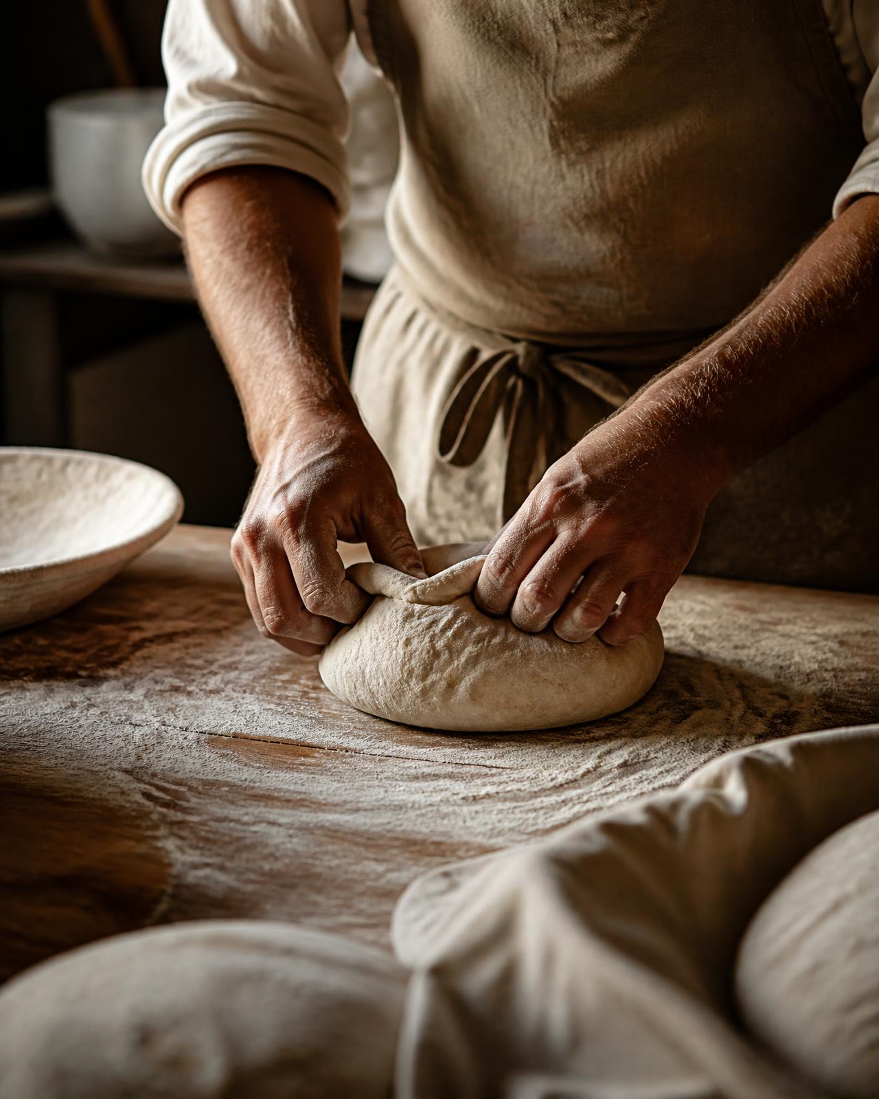 Baker shaping dough by hand